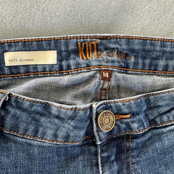 kut from the kloth womens jeans 14 blue denim katy boyfriend mid rise preowned - Picture 7 of 11